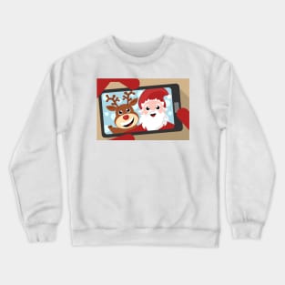 Santa Claus and reindeer selfie Crewneck Sweatshirt